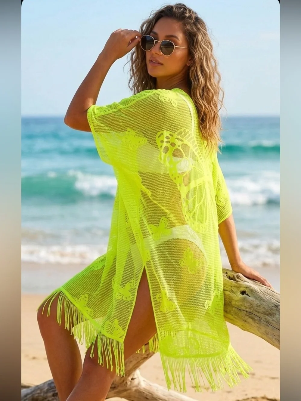 GECKO Neon Green Crochet One Piece Swim Cover Up NWT